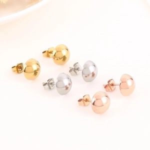 Minimalist semi-circular stud earrings set in gold, silver, and rose gold finishes