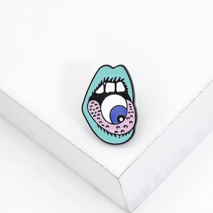 Punk creepy eyeball green lips enamel pin spooky surreal lapel brooch badge fashion accessory