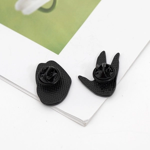 Creative punk metal brooch pins set back view, stylish black enamel accessories for apparel.