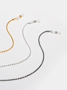 Elegant metal eyeglass chains in gold silver and black with adjustable silicone loops