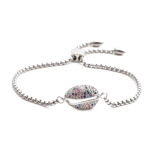 Stainless Steel Bracelet Colorful Cubic Zirconia Pave Shell Conch Pendant Adjustable Slider Box Chain Ocean Jewelry Women