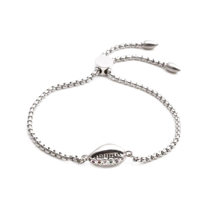 Adjustable stainless steel chain bracelet with a colorful shell charm and zircon stones