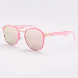 Vintage retro double-bridge oval sunglasses with pink mirrored lenses and gold metal accents