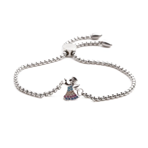 Adjustable stainless steel bracelet with angel charm and colorful crystal rhinestones