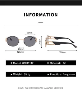 Infographie détaillée des dimensions de lunettes de soleil ovales avec spécifications PC