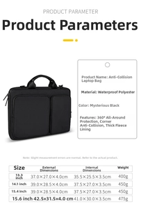 Detailed laptop sleeve size chart with internal and external dimensions in centimeters