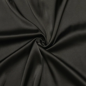 Close-up of black satin fabric texture with elegant folds and glossy finish