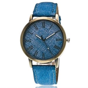 Orologio al quarzo vintage in bronzo con quadrante e cinturino in denim blu