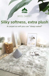 Close-up of soft grey wool plush rug featuring a high-density fluffy texture for home decor