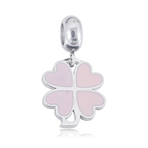 Kleeblatt-Anhänger aus Edelstahl mit rosa Emaille für DIY-Armbänder in Silber-Optik
