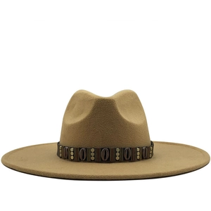 Chapeau fedora en laine pour femme avec large bord et ruban orné de coquillages
