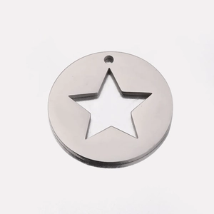Polished stainless steel round pendant with a cutout star for DIY jewelry design