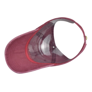 Burgundy visor baseball cap with clear PVC sun shield and adjustable metal buckle strap