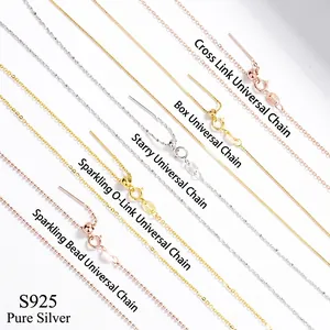 Adjustable S925 sterling silver necklaces set with box and cross chain styles in three colors