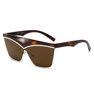 Moderne Katzenaugen-Sonnenbrille mit Schildpattrahmen und silbernem V-Metallakzent