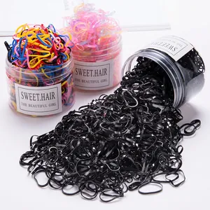 Lot d'élastiques à cheveux pour filles avec boîte de rangement, noir et couleurs assorties
