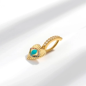 Bohemian gold heart navel ring featuring a turquoise center and colorful gemstones