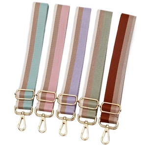 Adjustable colorful striped replacement shoulder straps with gold metal buckles and hooks