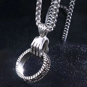 Skeleton Hand Ring Pendant Necklace Stainless Steel Bead Chain Hip Hop Rock Punk Vintage Streetwear Jewelry For Men Women