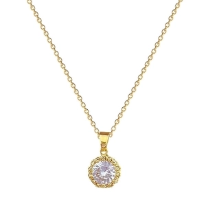 Luxurious gold-plated titanium steel necklace with a sparkling round zircon pendant on O-chain