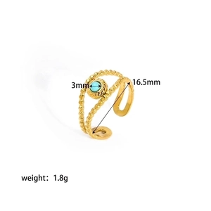 Detail of 18K gold adjustable ring featuring 3mm turquoise stone and bead edge