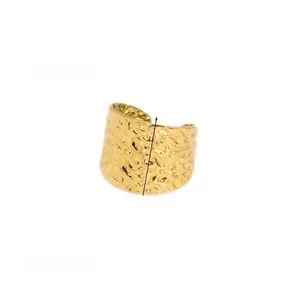 Detail view showing the 1.8cm width and hammered texture of this 18K gold plated open ring