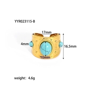 Detail view of vintage 18K gold ring with turquoise stones and 16.5mm height dimensions