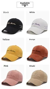 Detailed grid view of cotton baseball caps in six colors with stylish 3D embroidery