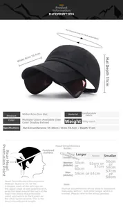 Size chart showing 10.5cm extended brim and 55-60cm adjustable circumference for sun hat