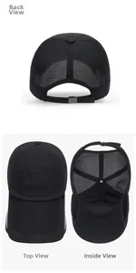 Detailed view of breathable mesh back and adjustable strap on black fishing cap