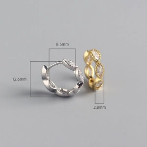 Detailed size chart showing 8.5mm inner diameter of marquise cz hoop earrings