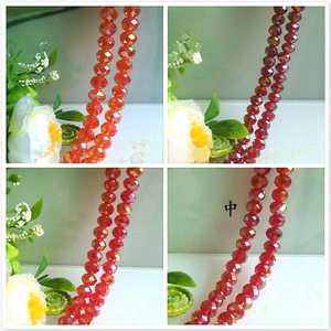 Faceted AB coated glass crystal beads in assorted red and orange metallic hues