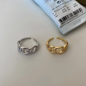 925 Sterling silver chain link open rings in gold and silver finish for women