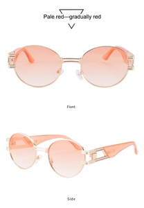 Vue détaillée de face et de côté des lunettes de soleil ovales aux verres dégradés