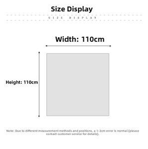 Guide des tailles détaillé montrant 110x110cm pour écharpe à franges rayée