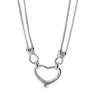 Double-layered stainless steel necklace featuring a large hollow heart pendant for women