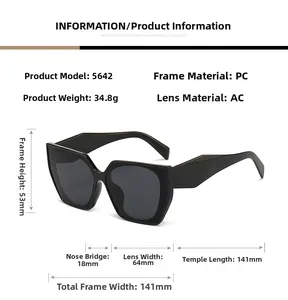 Dimensions détaillées des lunettes de soleil œil de chat en PC noir avec verres en AC