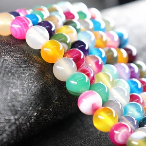 Strand of colorful natural agate stone round beads for DIY jewelry making and crafts