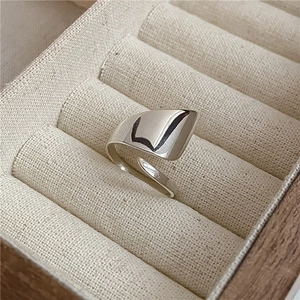 S925 sterling silver minimalist irregular geometric open ring with polished finish
