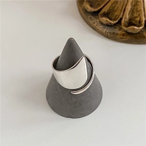 Minimalist S925 sterling silver wide band open ring with a sleek polished finish