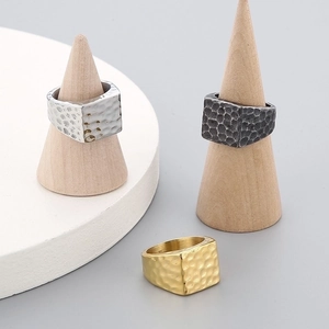 Hammered Texture Ring For Men 316L Stainless Steel Vintage Punk Wide Band Geometric Polished Signet Jewelry