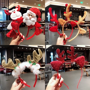 Christmas Headband Reindeer Antler Plush Sequin Santa Claus Snowman Holiday Party Hair Accessories For Kids Adults