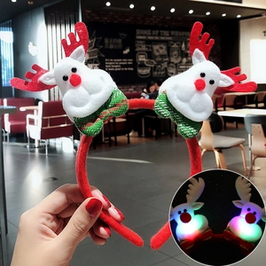 Detailed view of LED Christmas headband with plush reindeer antlers and glowing feature