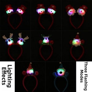 Christmas LED headbands featuring 3 flashing modes with Santa, deer, and snowman designs