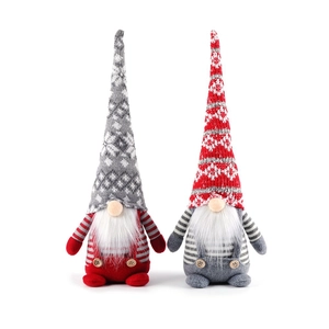 Christmas Gnome doll ornaments in red and grey set with knit hats and faux fur beards