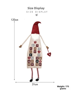 Christmas Gnome advent calendar dimensions showing 120cm height and 31cm width
