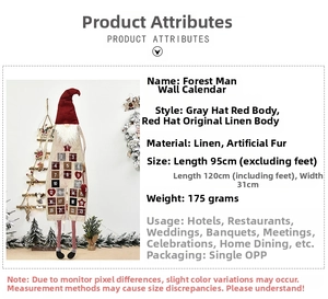 Detail specifications of the Gnome Christmas advent calendar made from burlap and faux fur