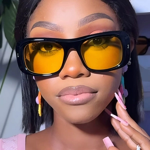 Fashion Thick Frame Rectangle Sunglasses UV400 Protection Retro Hip Hop Street Travel Outdoor For Unisex PC AC
