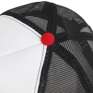 Star pattern trucker hat with breathable black mesh and red top button detail