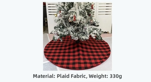Detail of red and black buffalo plaid Christmas tree skirt made of quality fabric
